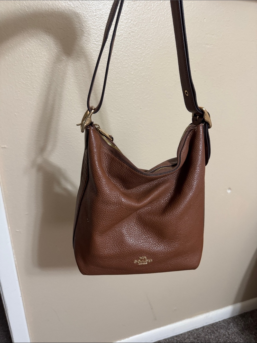 Coach Brown Pebbled Leather Shoulder Bag with Gold Hardware